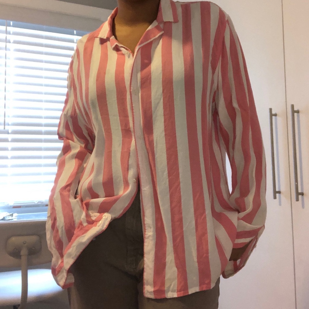 Asos Pink/White Vertical Striped Button Up